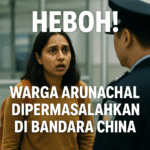 Wanita asal Arunachal terlihat cemas saat berbicara dengan petugas bandara China, sesuai berita viral insiden Arunachal di China.